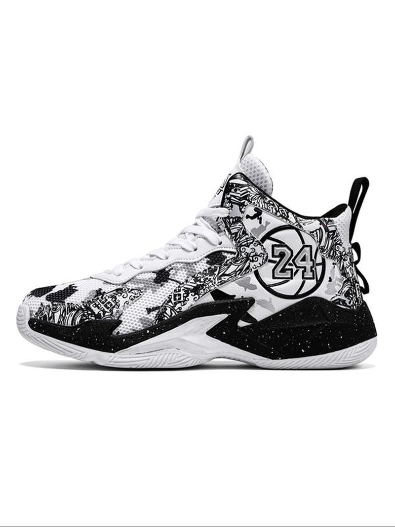 Sporty Unisex Men'S Number & Basketball Print Lace up Front Practical Athletic Basketball Shoes, Back-To-School Shoes, Breathable Comfort Non-Slip All over Printed Sports Shoes for Men, Gym Shoes, Casual Trainers, Sports Footwear