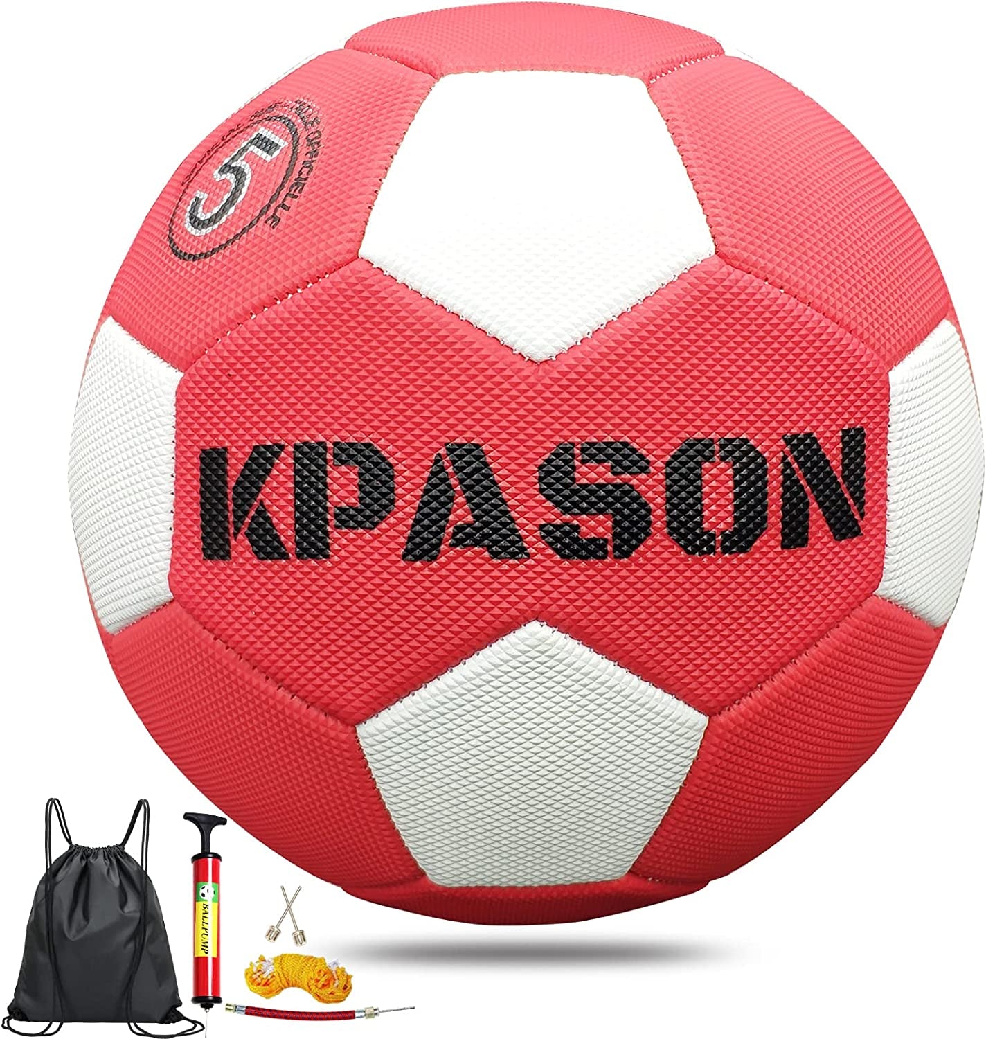 Soccer Ball Size 5 with Pump Beach Soccer Ball for Girls Boys Kids Youth and Adult Training, Sports Soccer Balls Outdoor Indoor Gifts (Red-White)