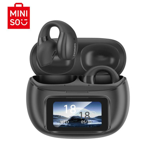 MINISO X29 Wireless Bluetooth Earphones, Clip on Ear Headphones with LCD Full Color Touch Screen, Perfect Running Earbuds for Sports, Audio Wireless Headphones for Music & Phone Calls, Fitness, and Workouts, Available for Android and Ios