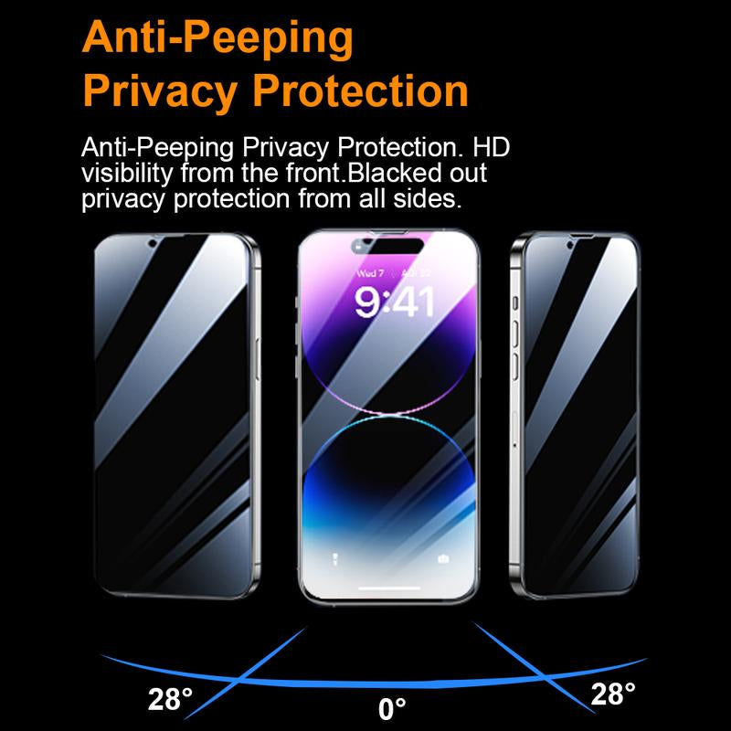 One Fish Screen Protector for Iphone 16/15/14/13/12/11/ X/ Series with Clear or Anti-Peeping Film and Dust-Free Bubble-Free Application [2 Pack] Anti-Peeping Anti-Fingerprint Fall Protection Reinforced Glass Protective Film