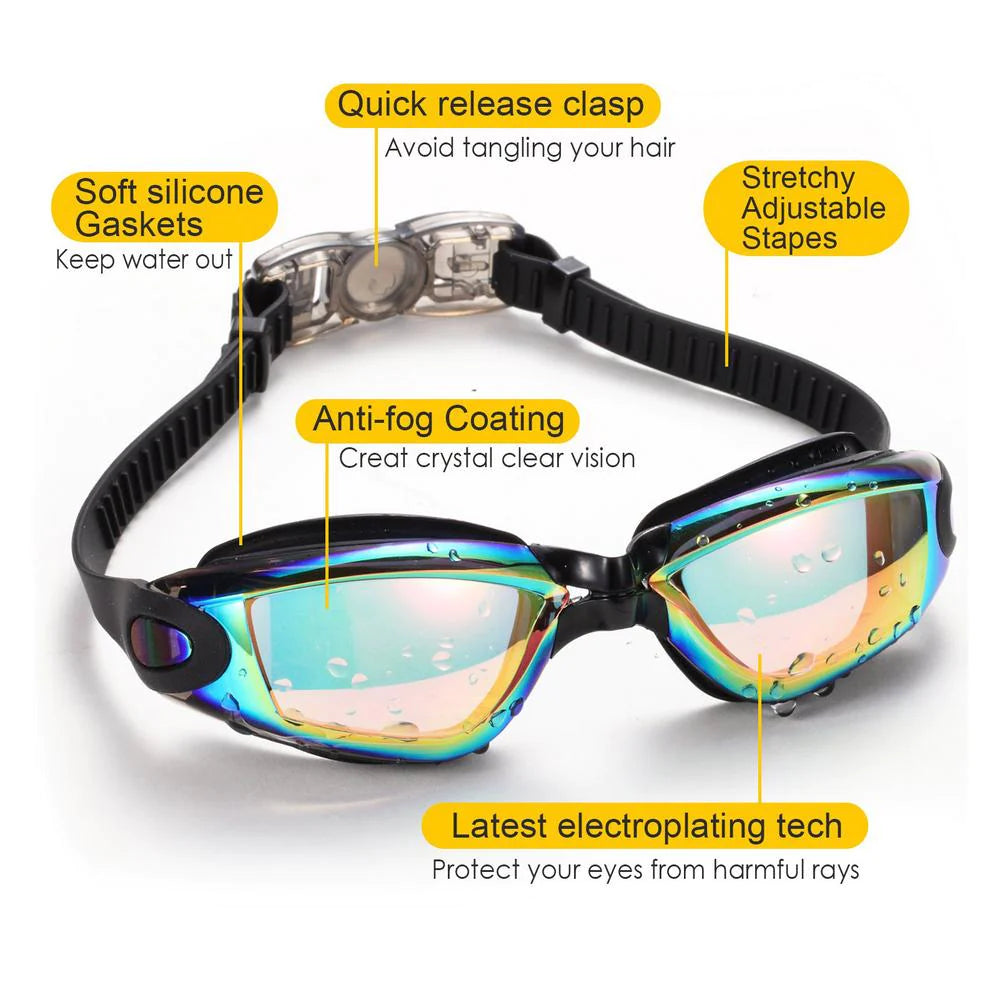 Clear Comfortable Swimming Goggles UV- Anti-Fog Swim Glasses Mirror Adult & Kids