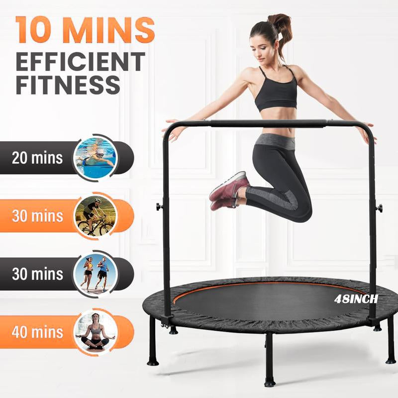 40/48" Foldable Mini Trampoline Max Load 330Lbs,Fitness Rebounder with Adjustable Handle,Stable & Quiet Exercise Trampoline for Indoor/Garden Workout