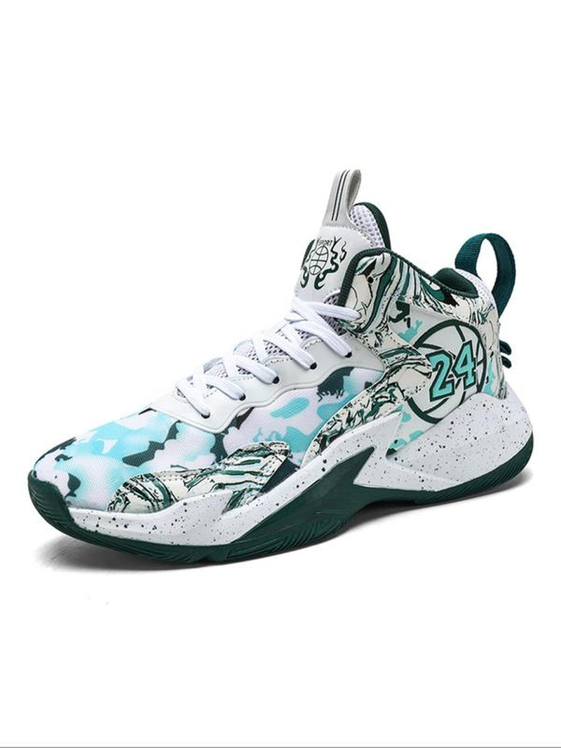 Sporty Unisex Men'S Number & Basketball Print Lace up Front Practical Athletic Basketball Shoes, Back-To-School Shoes, Breathable Comfort Non-Slip All over Printed Sports Shoes for Men, Gym Shoes, Casual Trainers, Sports Footwear