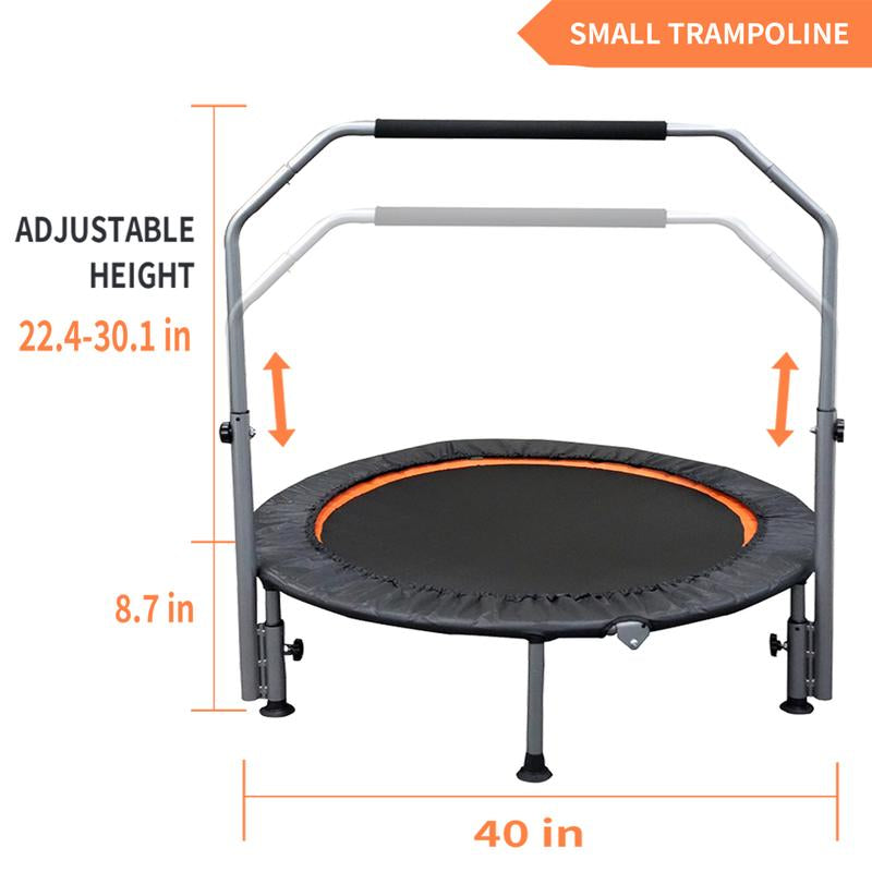 40/48" Foldable Mini Trampoline Max Load 330Lbs,Fitness Rebounder with Adjustable Handle,Stable & Quiet Exercise Trampoline for Indoor/Garden Workout