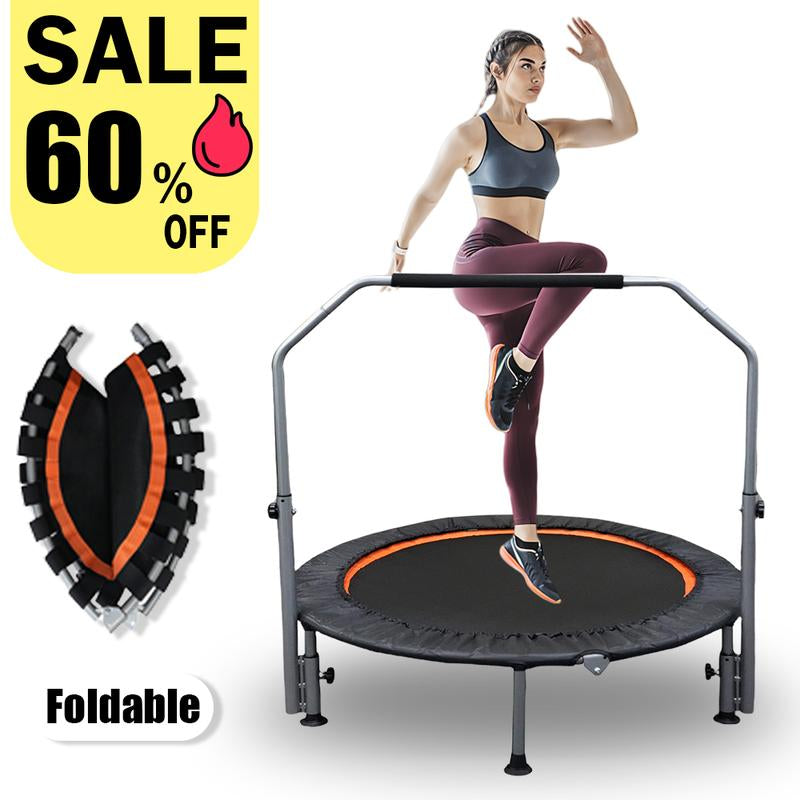 40/48" Foldable Mini Trampoline Max Load 330Lbs,Fitness Rebounder with Adjustable Handle,Stable & Quiet Exercise Trampoline for Indoor/Garden Workout