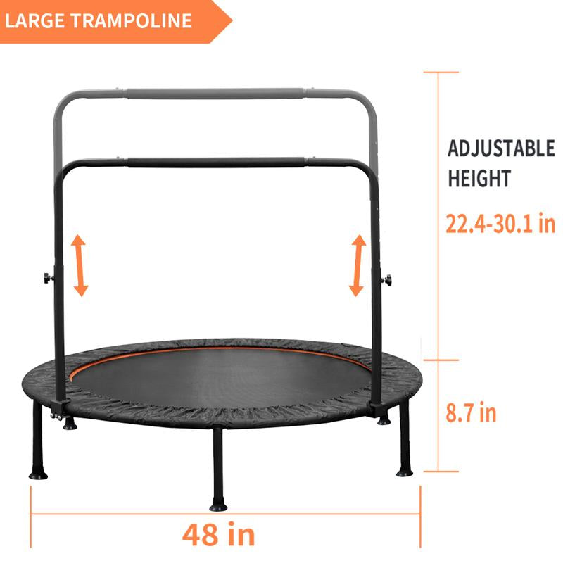 40/48" Foldable Mini Trampoline Max Load 330Lbs,Fitness Rebounder with Adjustable Handle,Stable & Quiet Exercise Trampoline for Indoor/Garden Workout