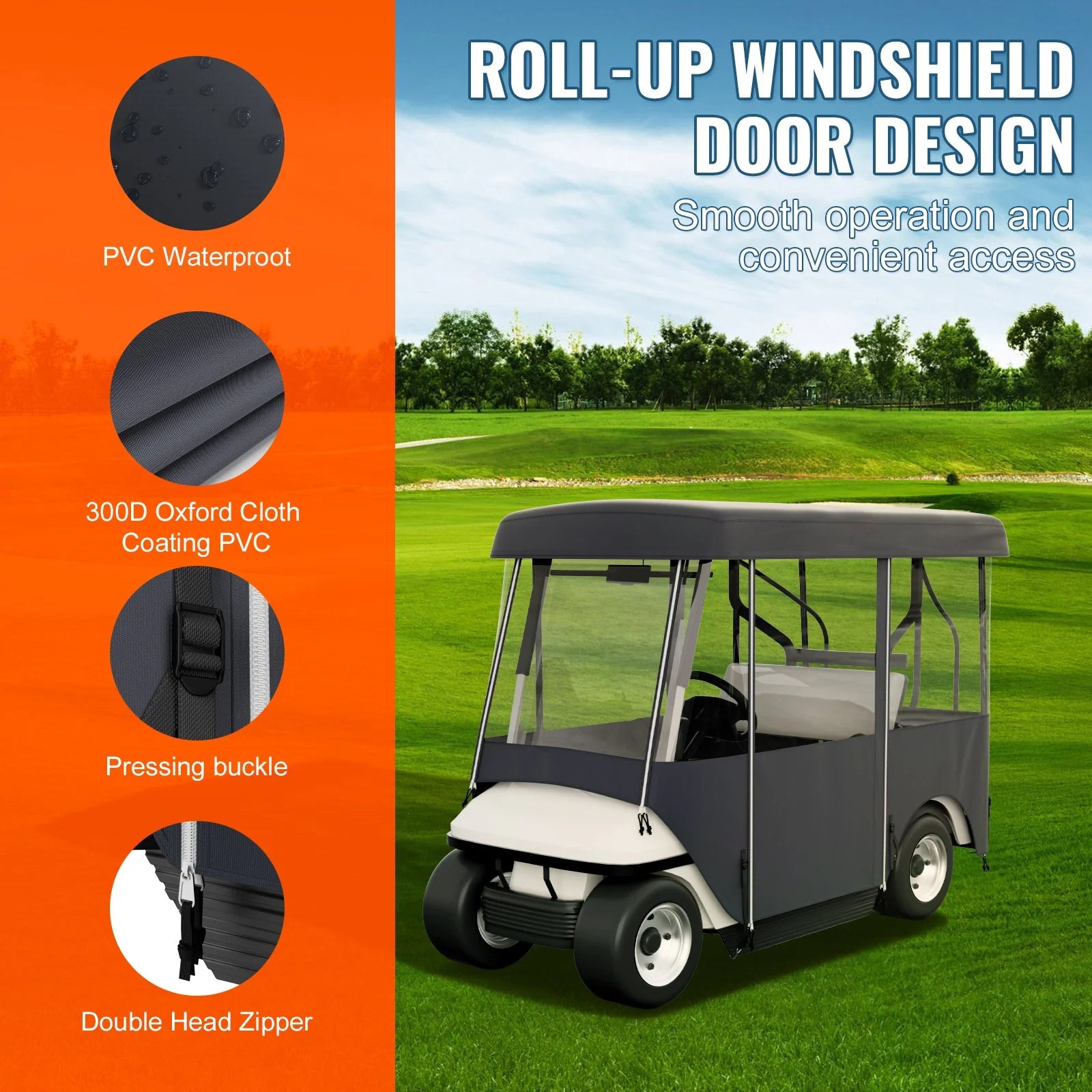 VEVOR Golf Cart Enclosure, 4-Person Golf Cart Cover, 4-Sided Fairway Deluxe, 300D Waterproof Driving Enclosure with Transparent Windows, Fit for EZGO, Club Car, Yamaha Cart (Roof up to 78.7''L)